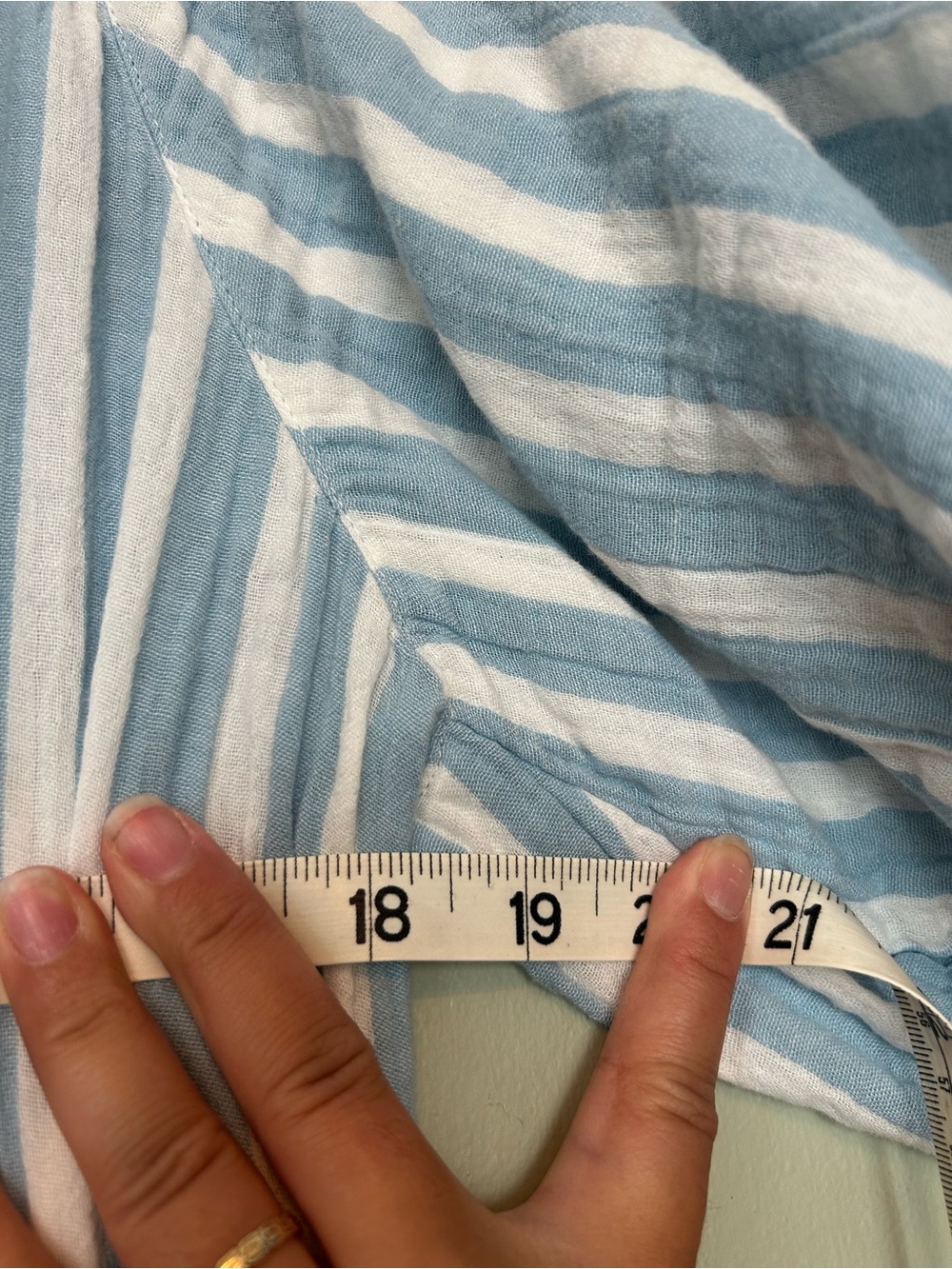 Blue & White Striped Puffed Sleeve Gauze Dress - Picture 2 of 7